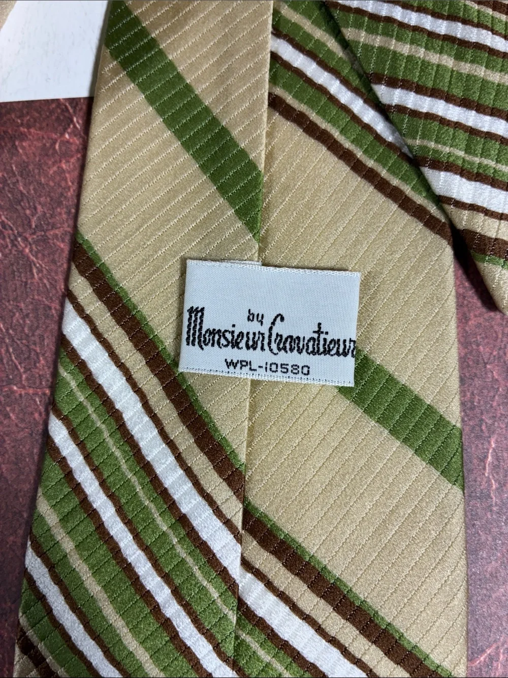 Beige Tie with Green and Brown Stripes - Men's Neckwear